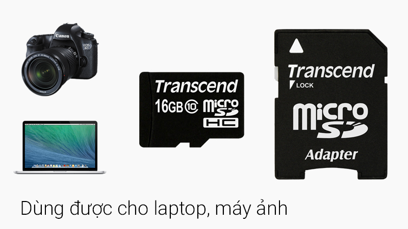 Thẻ nhớ 16GB MicroSD class 10 - Có thể gắn thẻ nhớ vào adapter để sử dụng cho nhiều thiết bị khác